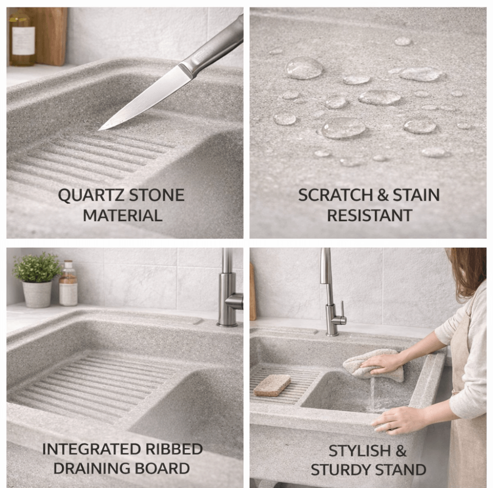อ่างล้างจานขาตั้ง หินควอตซ์ 1 หลุม 1 ที่พัก DINOSAUR WASH TUB ขนาด 70X57X80ซม.สีออฟไวท์_2